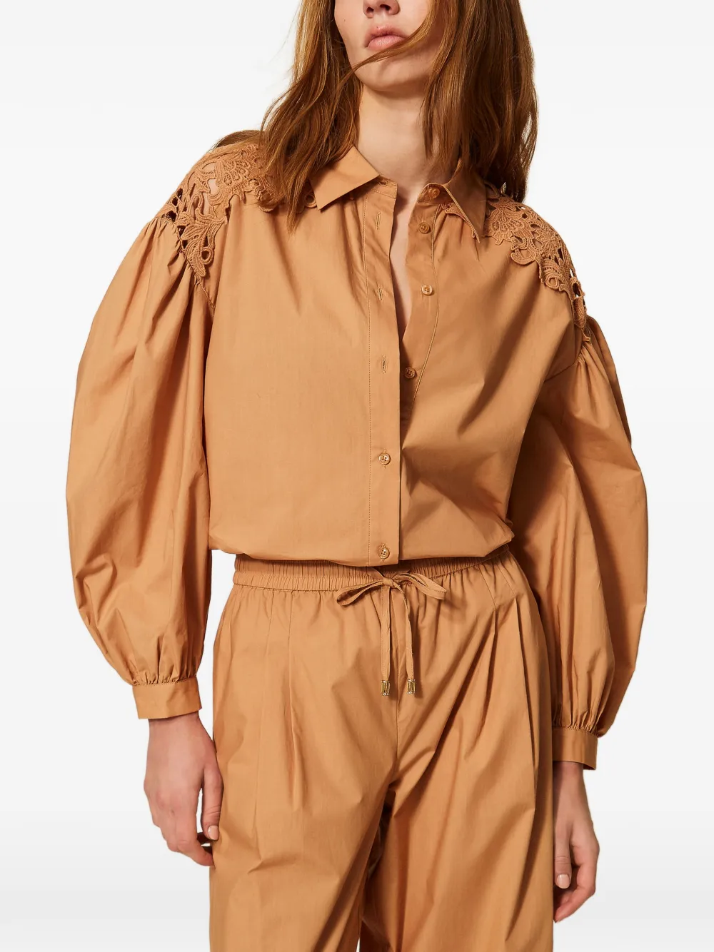 TWINSET Popeline blouse met macramé Beige