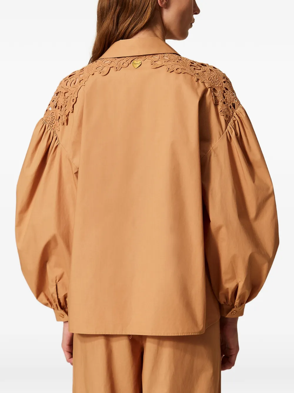 TWINSET Popeline blouse met macramé Beige