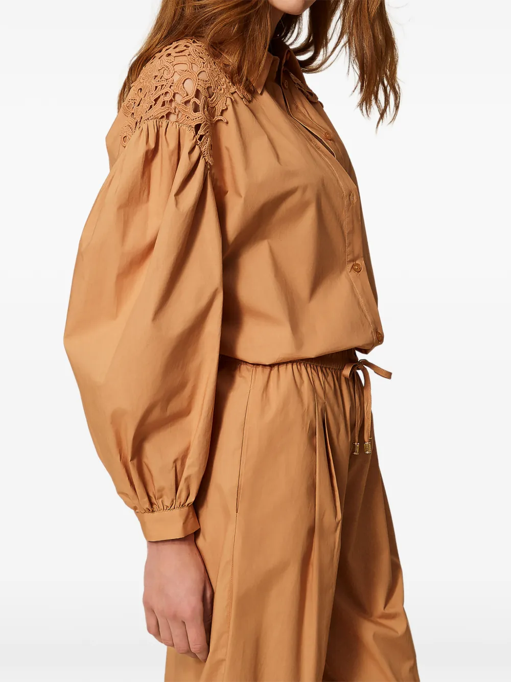 TWINSET Popeline blouse met macramé Beige