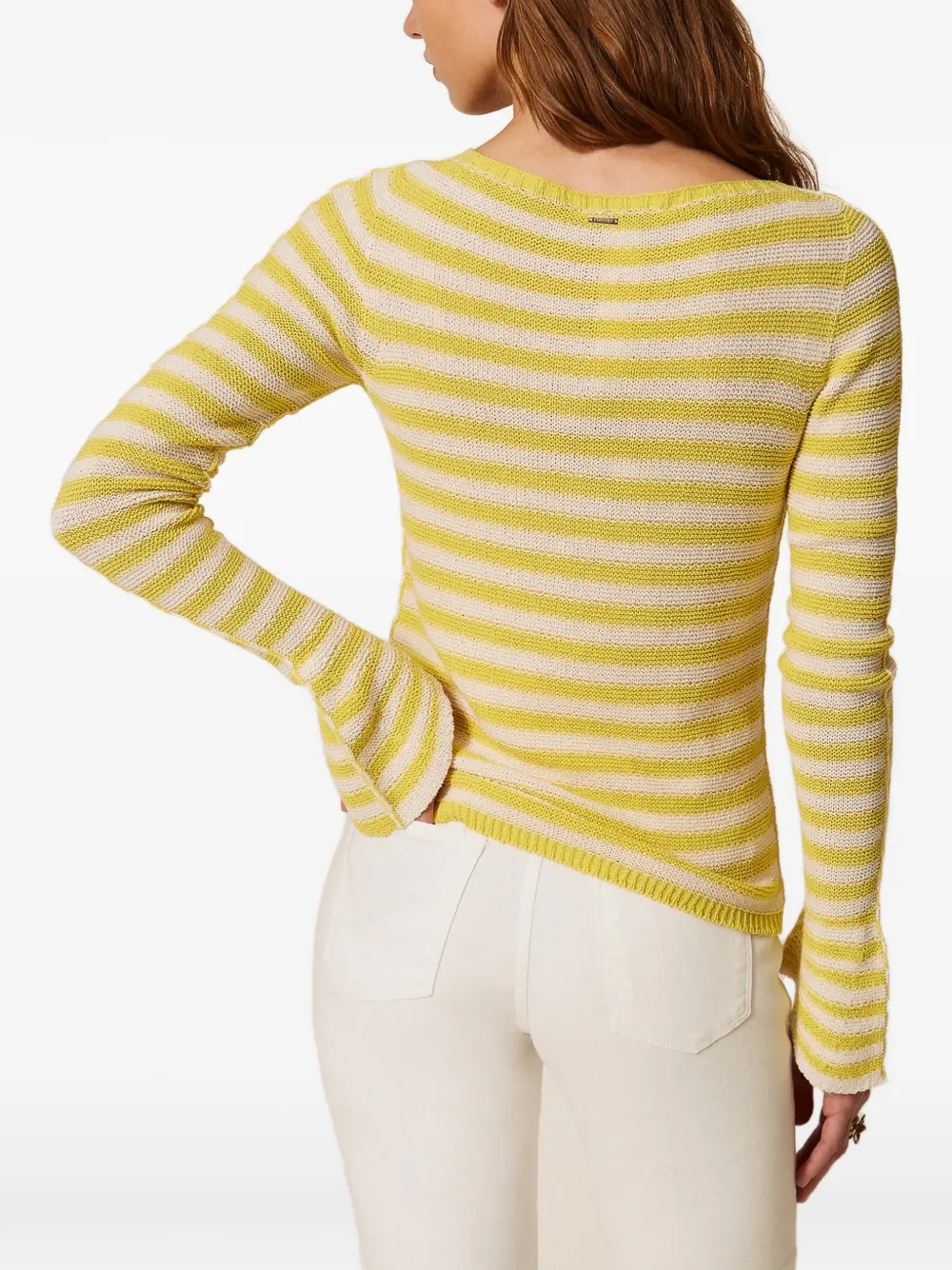 TWINSET Gestreepte top met ronde hals Geel