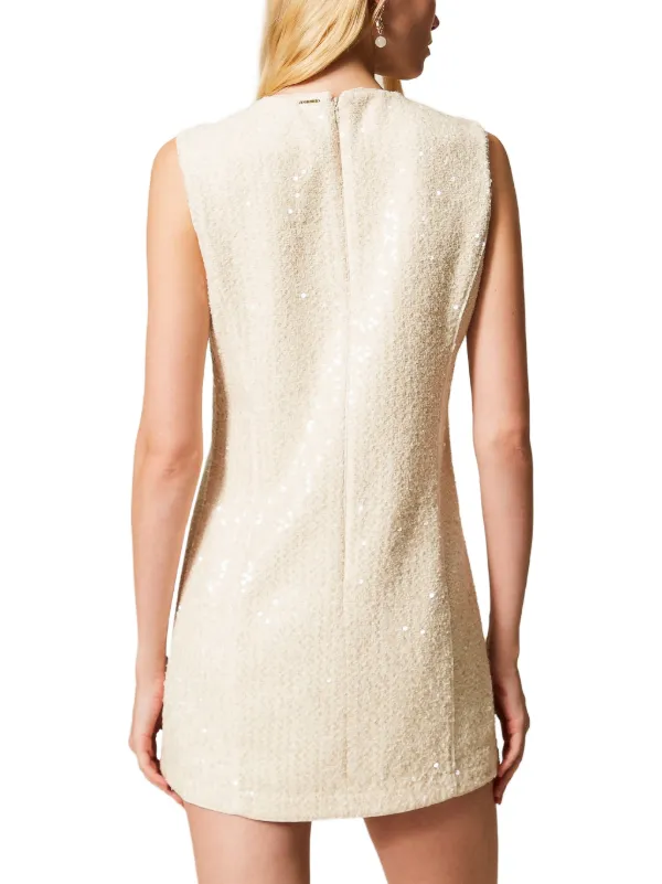 white christmas dresses Little Star Cream Embellished Boucle Tailored Mini Dress – Club L London main image 1