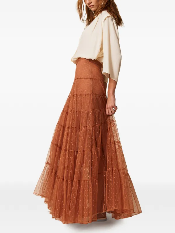 TWINSET Tiered Tulle Long Skirt | Brown | FARFETCH