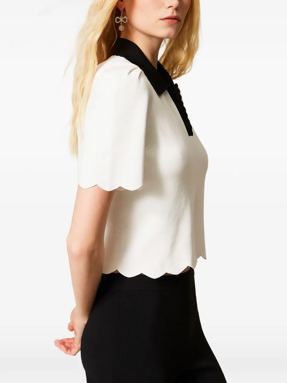 TWINSET Gebreid poloshirt met gewelfde afwerking Wit