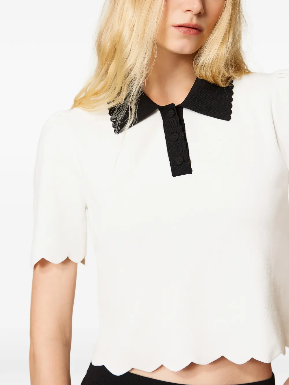TWINSET Gebreid poloshirt met gewelfde afwerking Wit