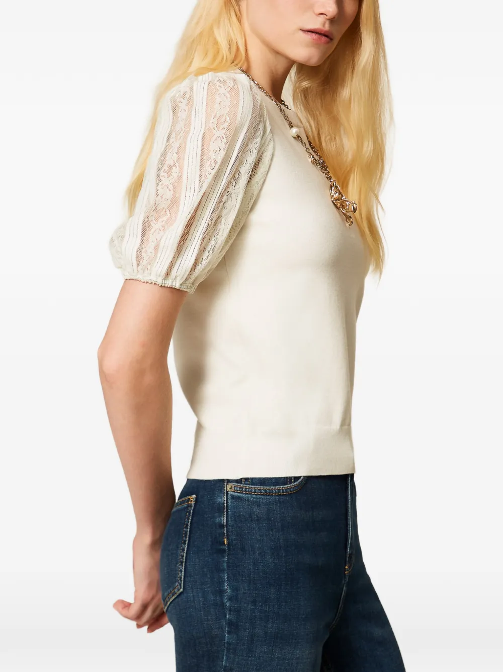 TWINSET Top met kanten mouwen Beige
