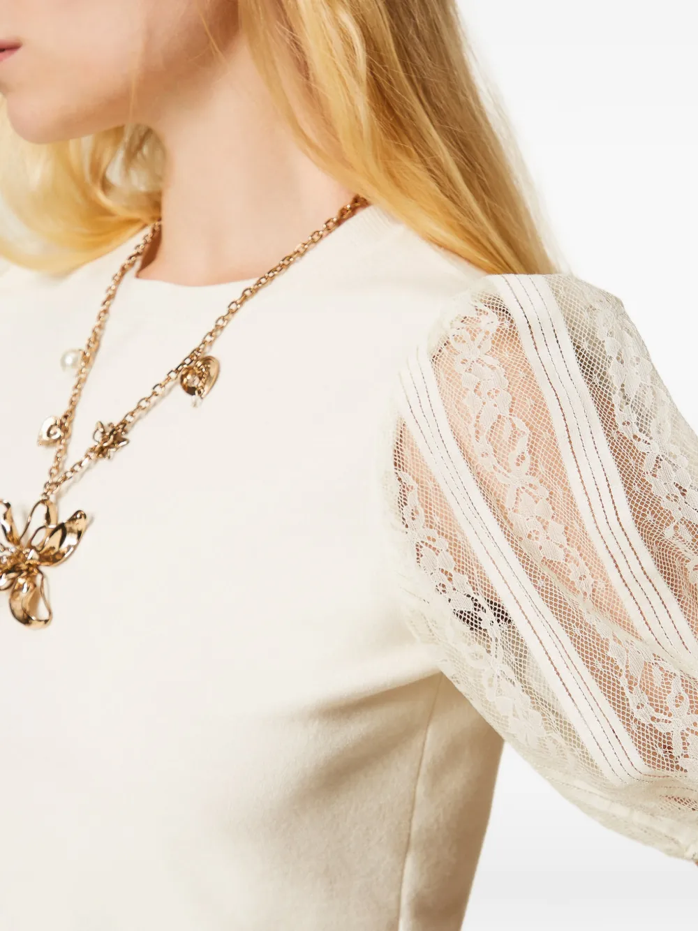 TWINSET Top met kanten mouwen Beige