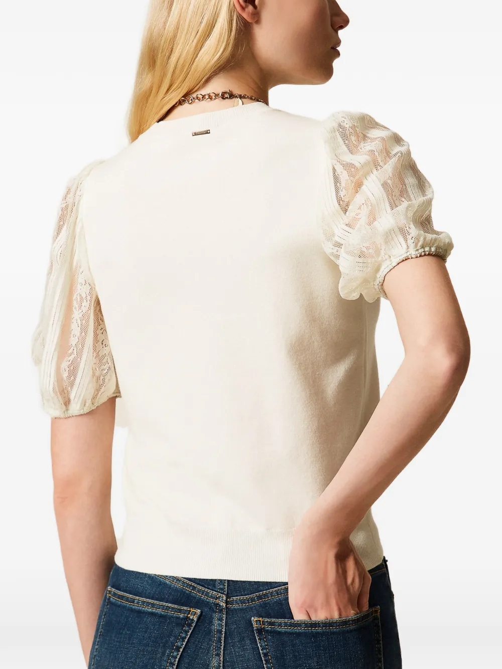 TWINSET Top met kanten mouwen Beige
