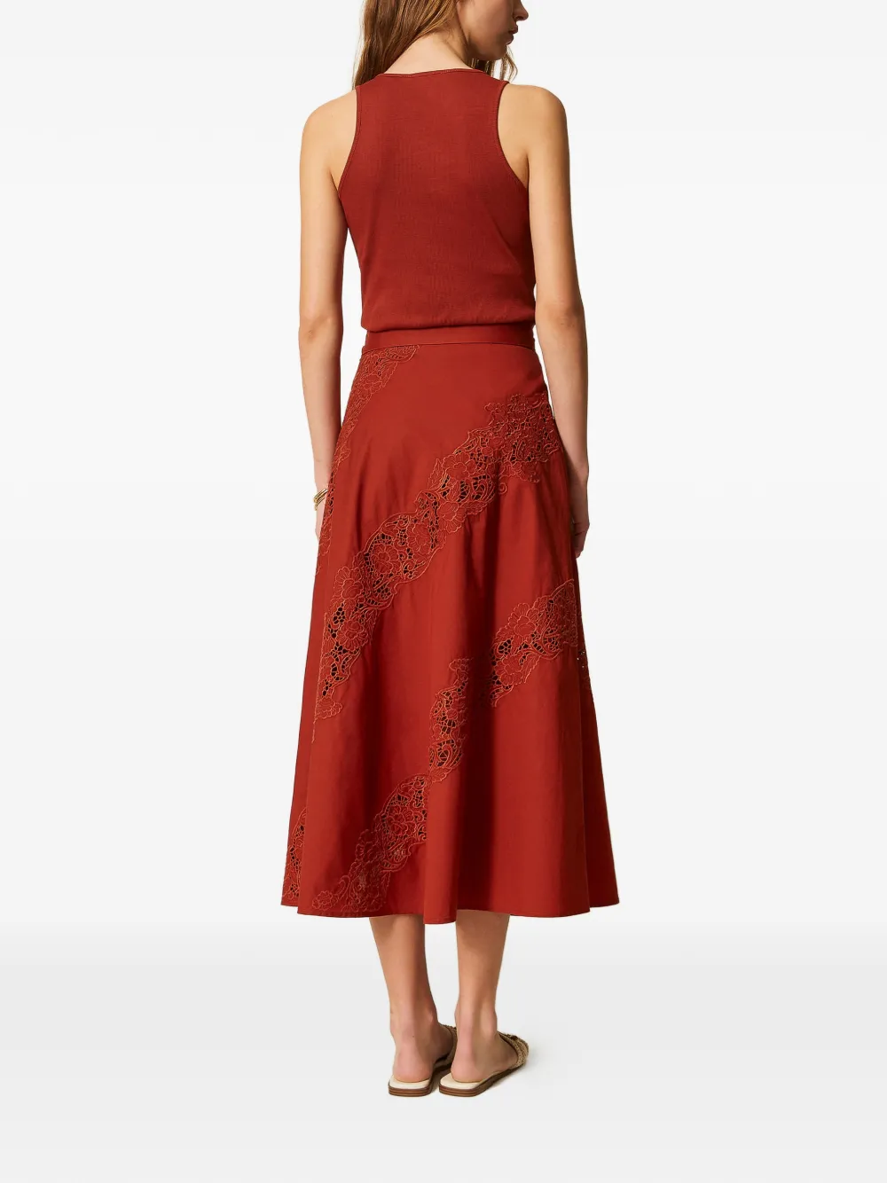 TWINSET Maxi-rok met ceintuur en kant Bruin