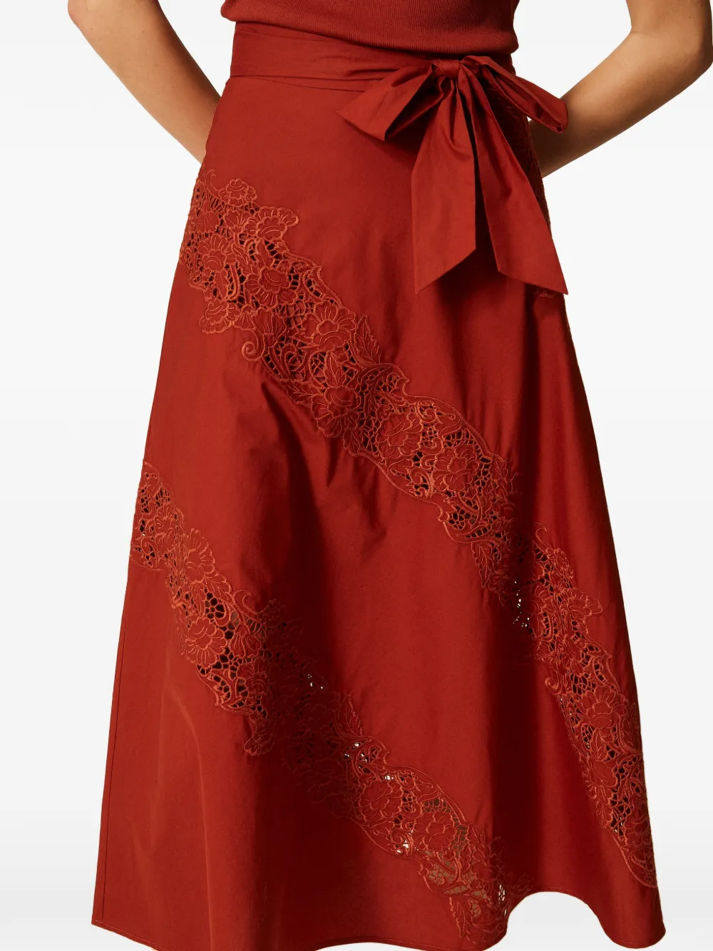 TWINSET Maxi-rok met ceintuur en kant Bruin