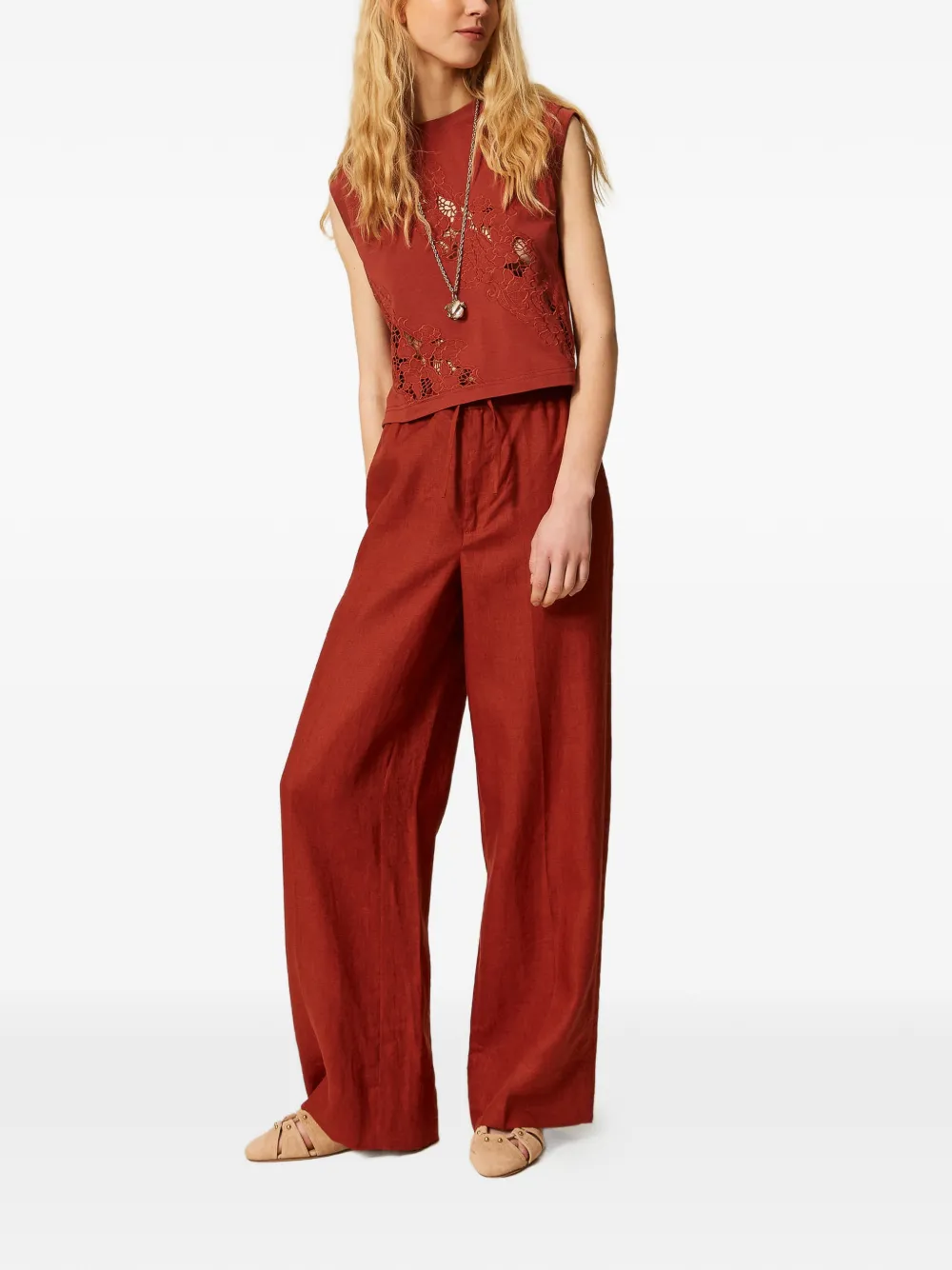 TWINSET Top van kant Bruin