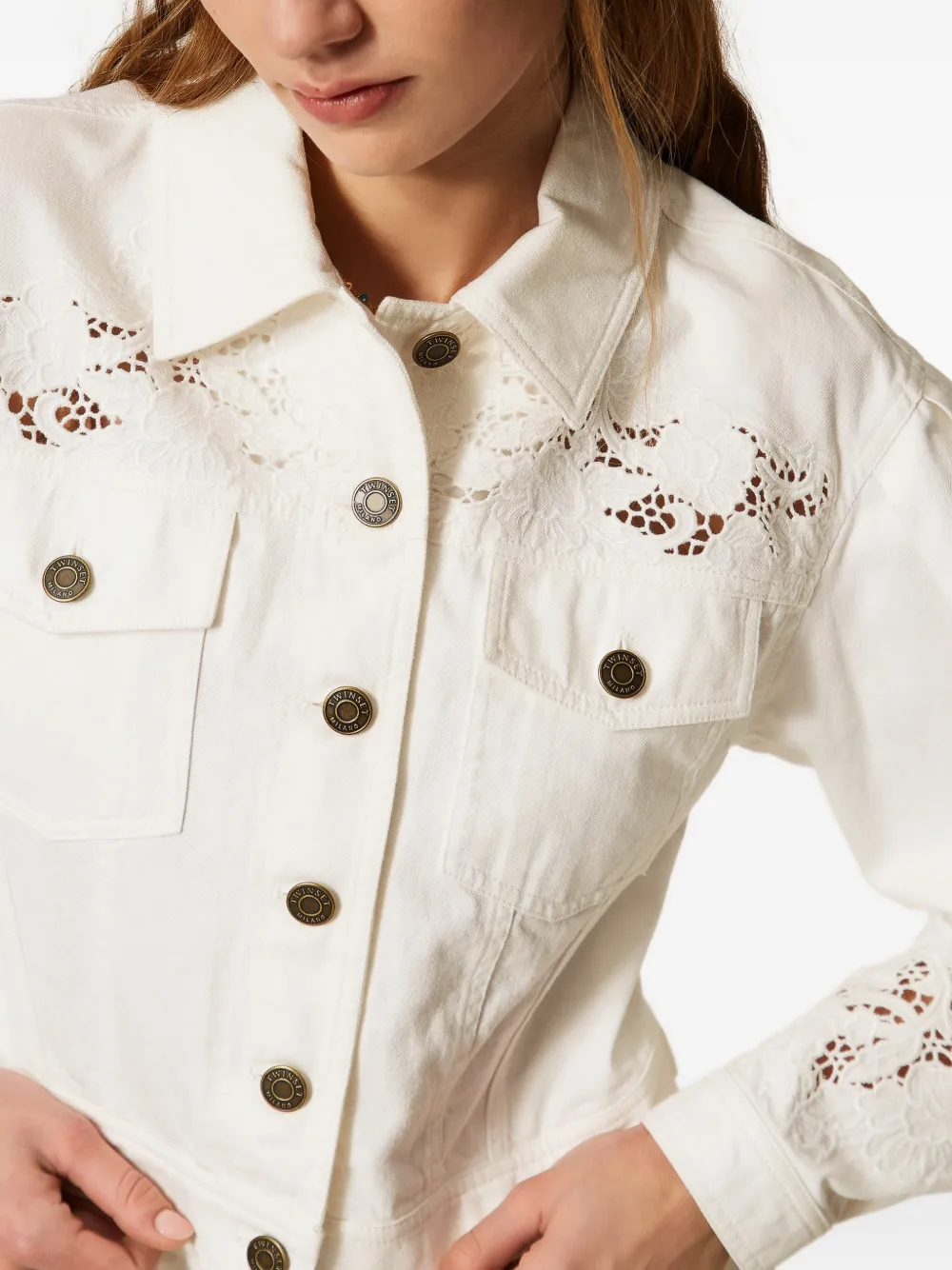 TWINSET Denim jack met kant detail Wit