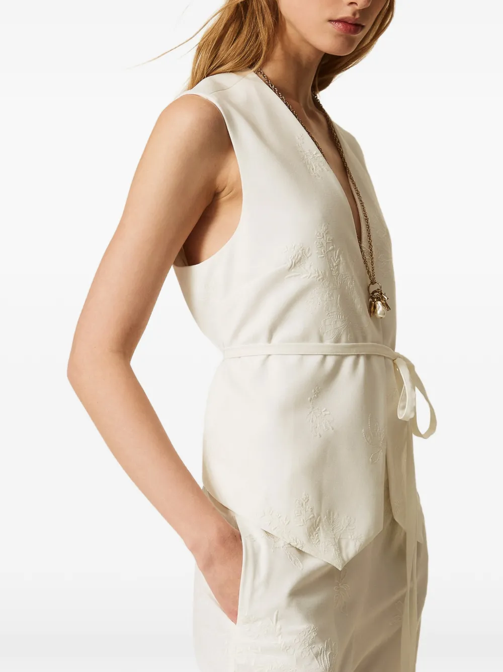  Twinset Belted Waistcoat - White 