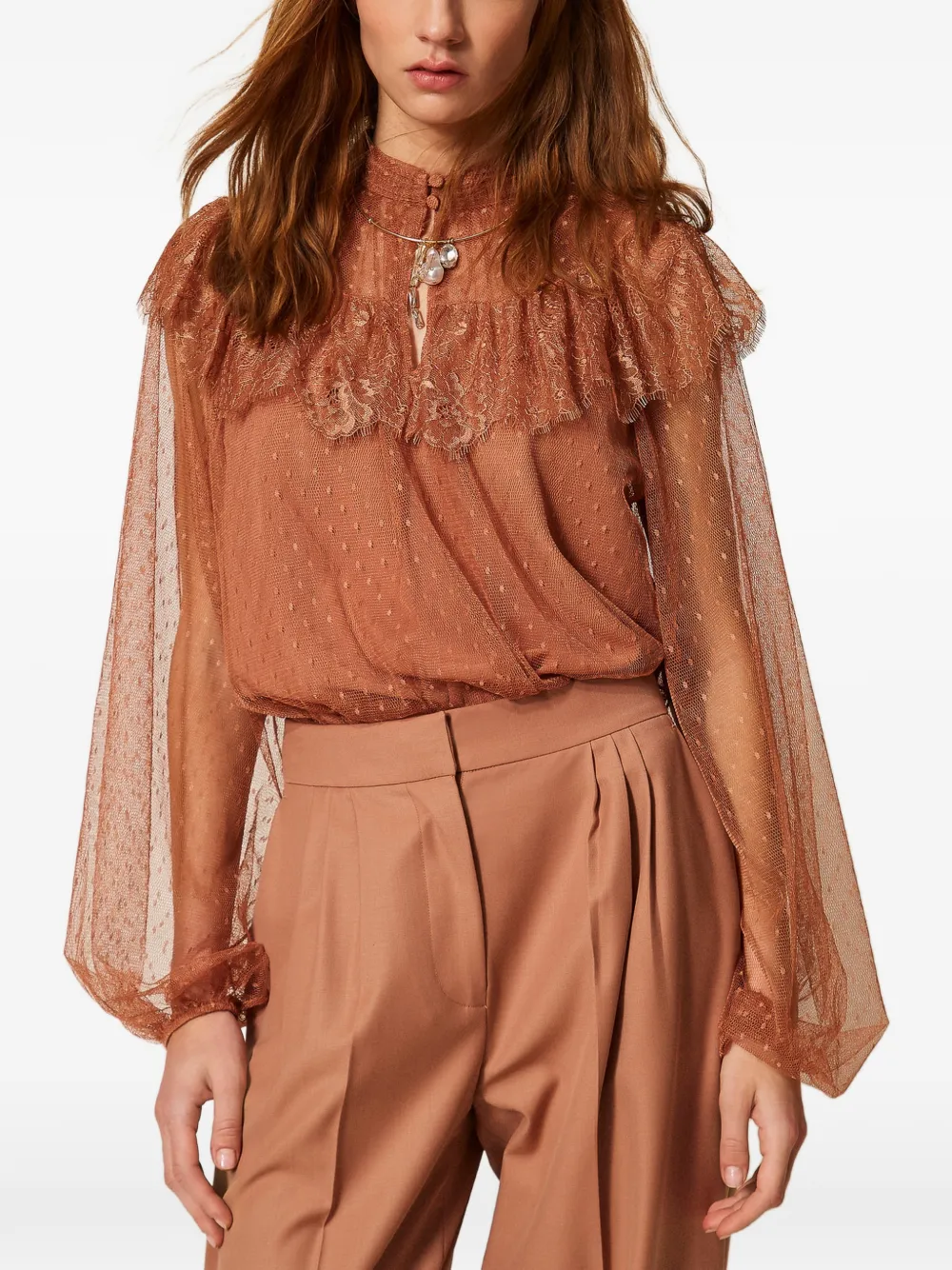  Twinset Tulle Blouse - Brown 