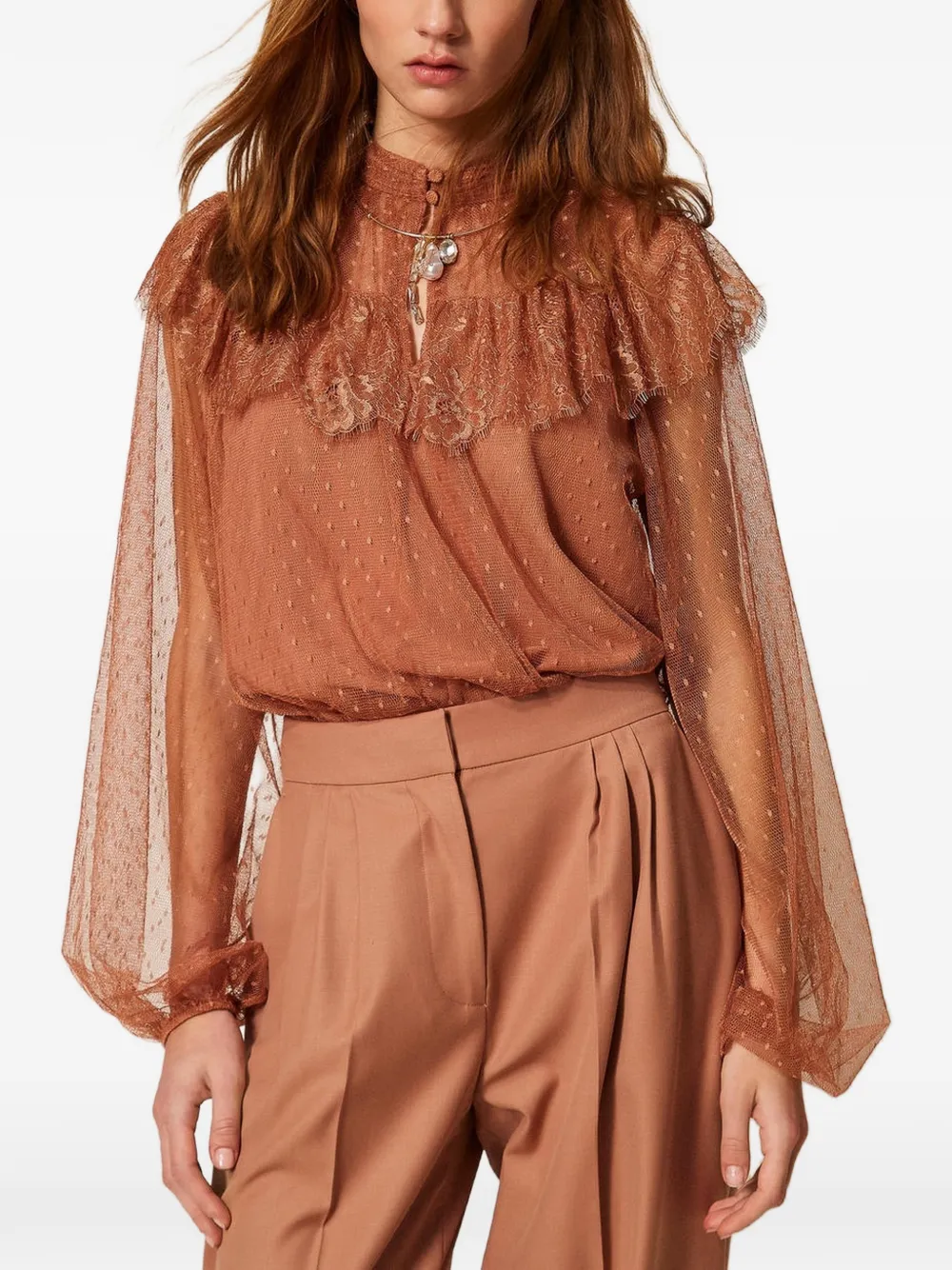 TWINSET tulle blouse - Marrone