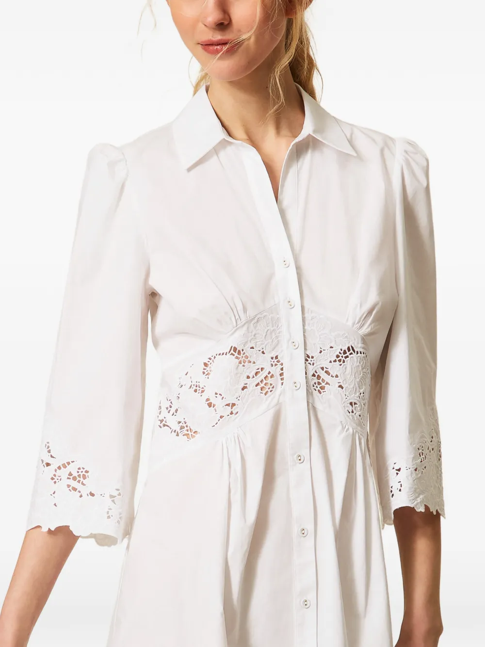 TWINSET レースディテール シャツドレス | ホワイト | FARFETCH JP