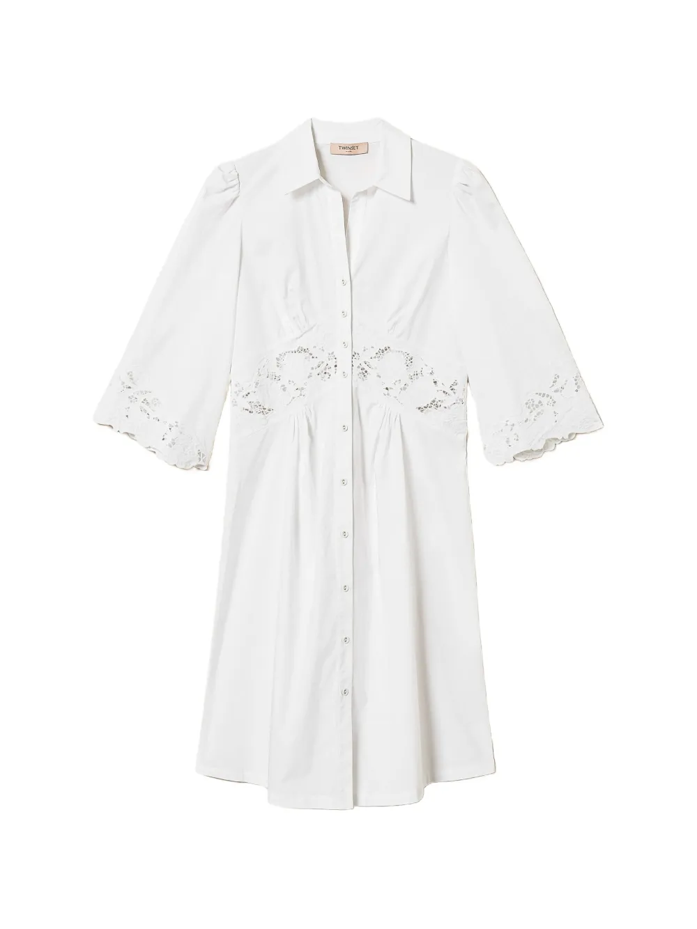 TWINSET lace-detail midi shirt dress - Bianco