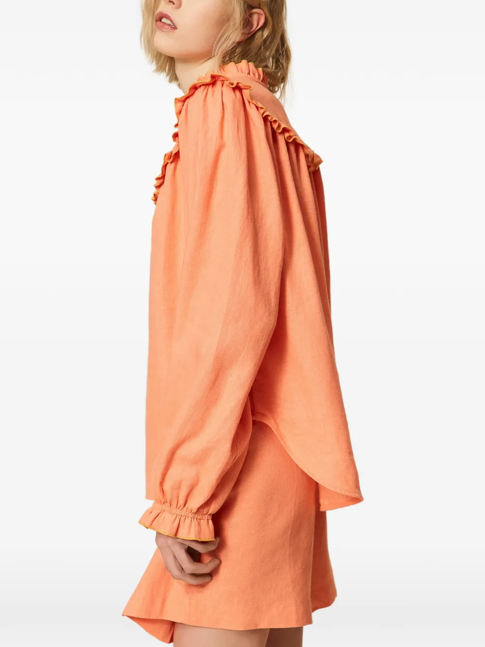 TWINSET Blouse van linnenblend met ruches Oranje