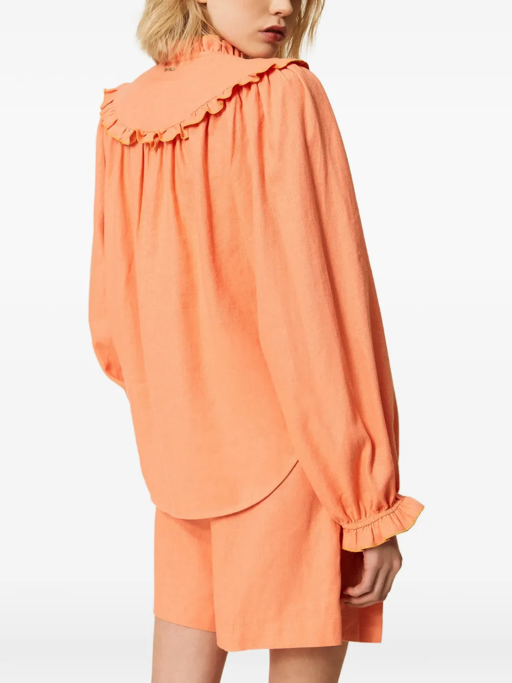 TWINSET Blouse van linnenblend met ruches Oranje