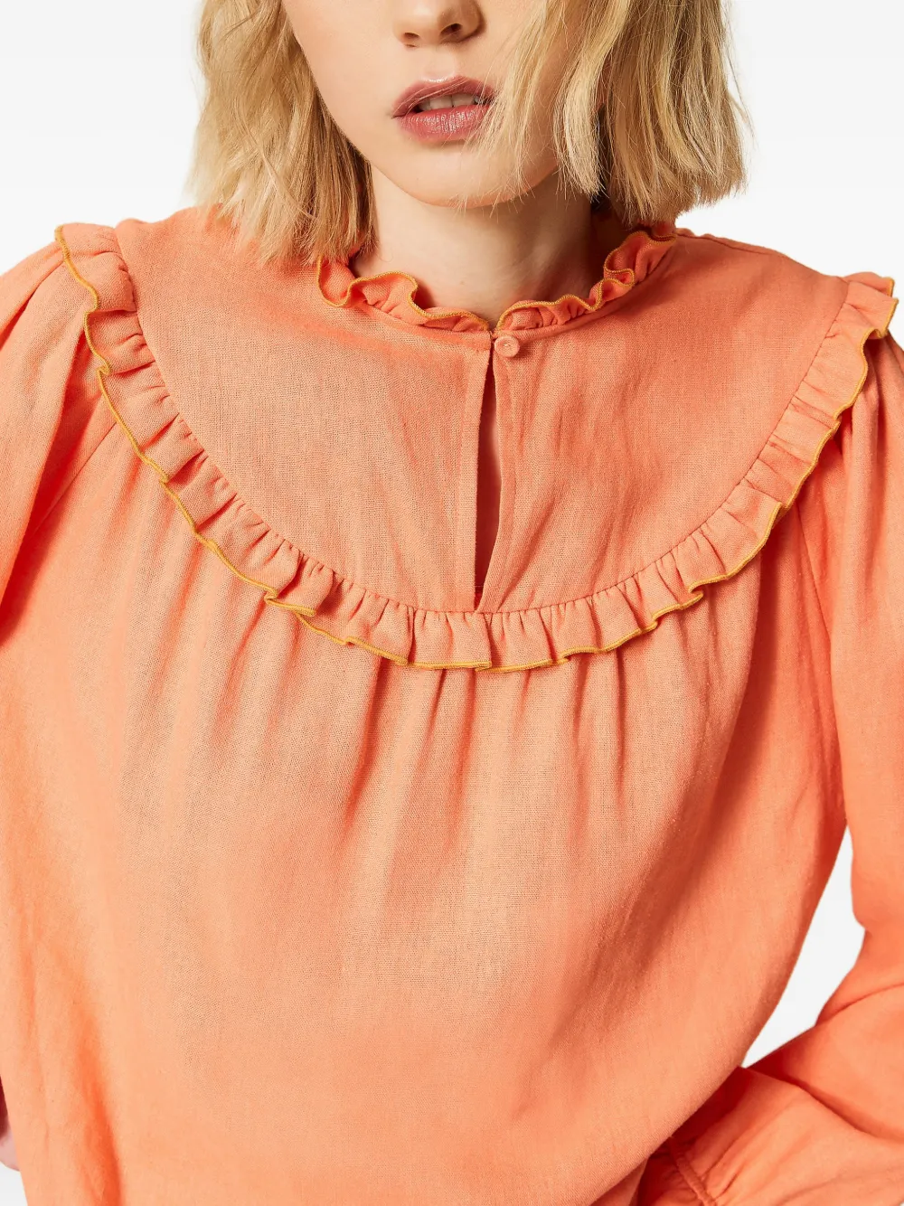TWINSET Blouse van linnenblend met ruches Oranje