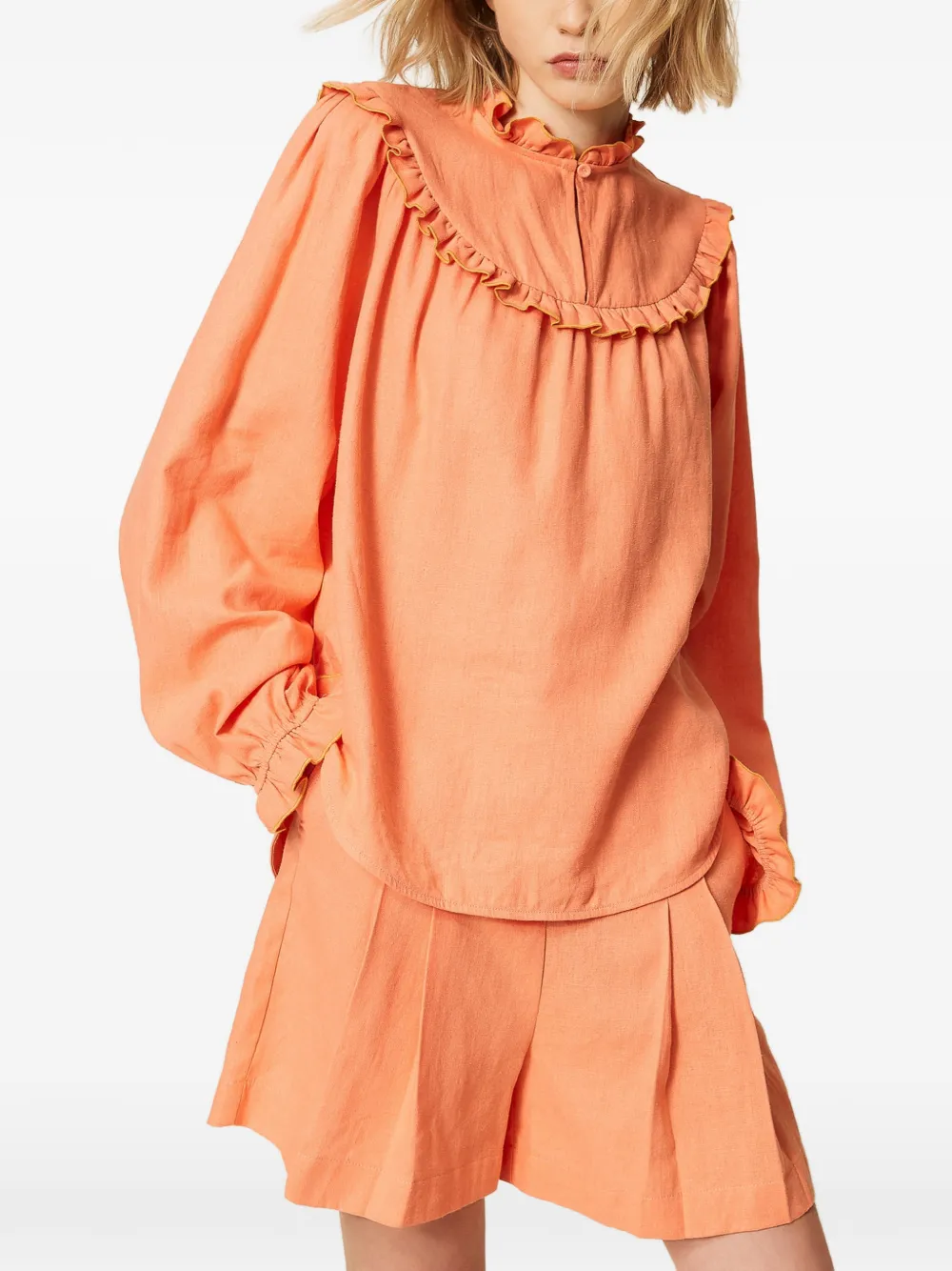 TWINSET Blouse van linnenblend met ruches Oranje
