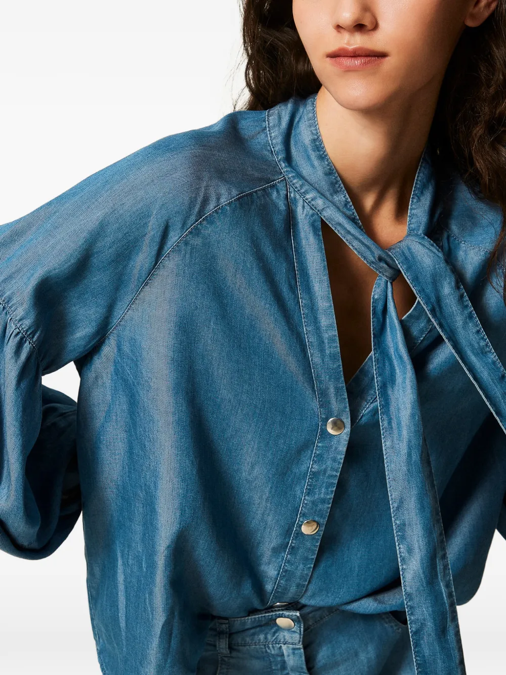 TWINSET Denim blouse met ballonmouwen Blauw