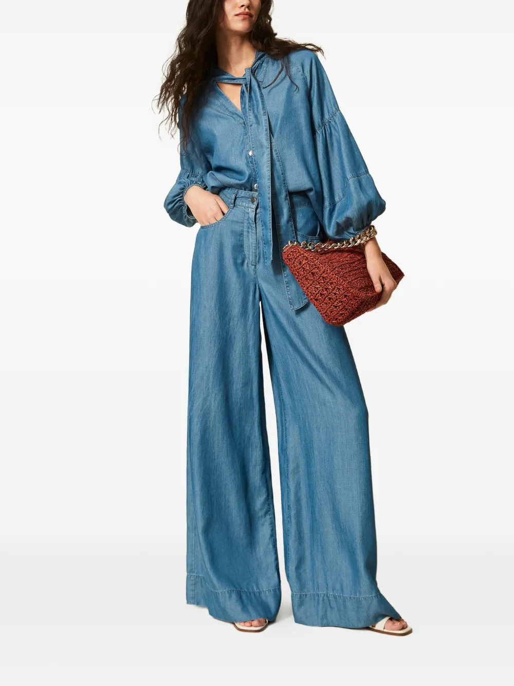 TWINSET Denim blouse met ballonmouwen Blauw