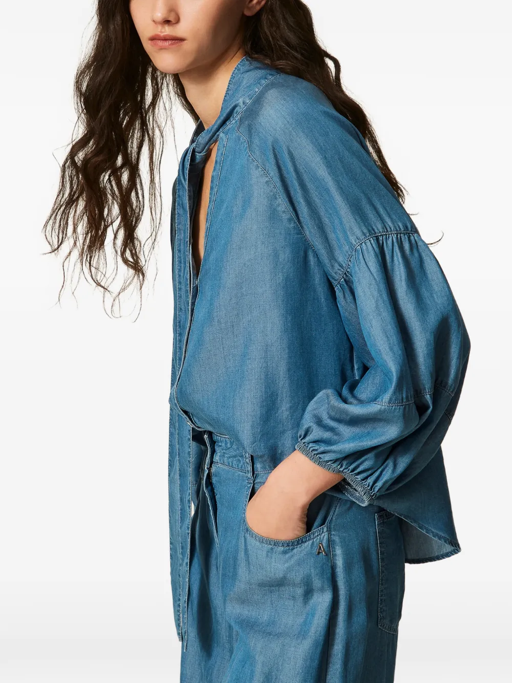 TWINSET Denim blouse met ballonmouwen Blauw