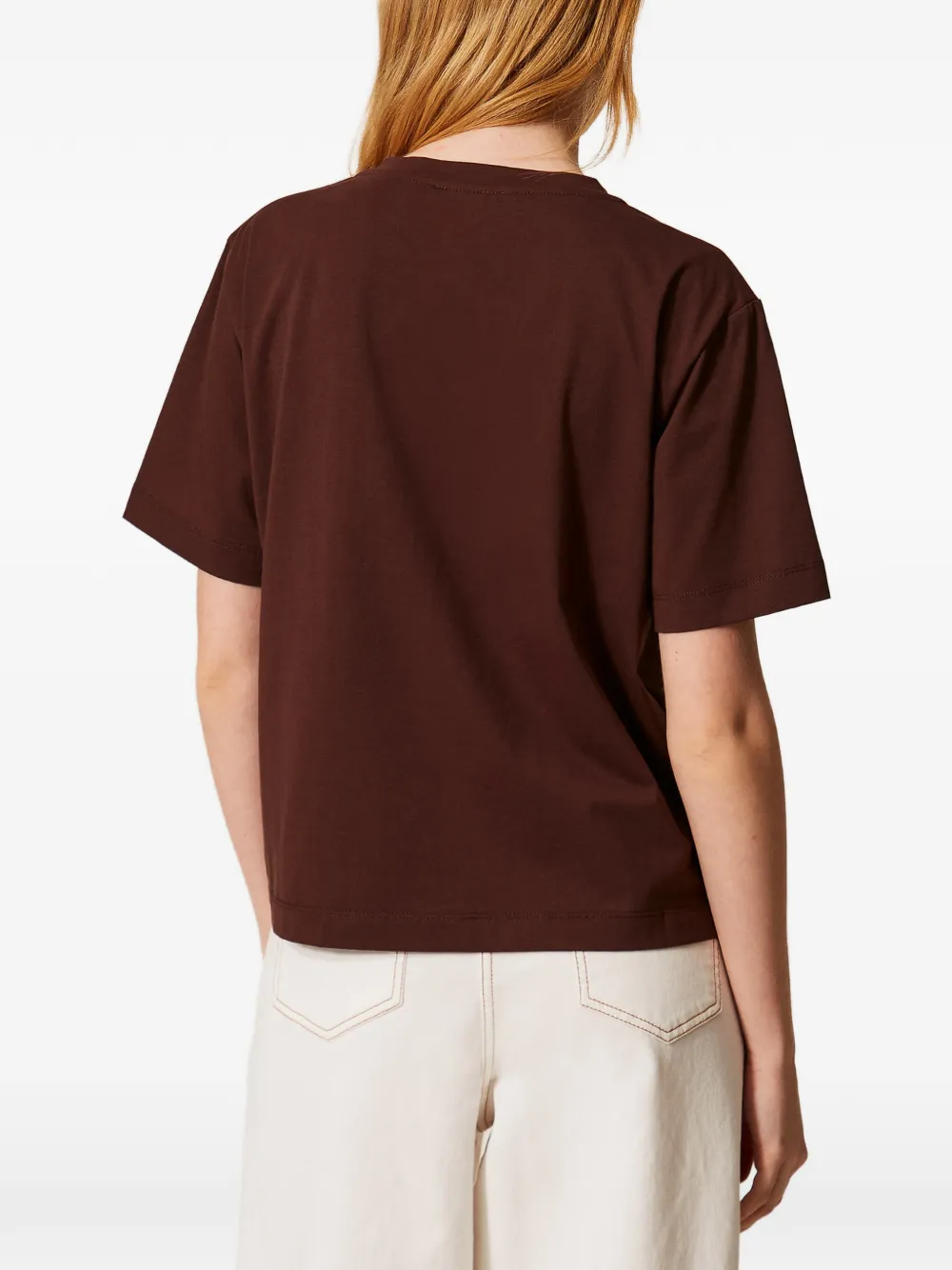 TWINSET T-shirt met gelamineerde logoprint Bruin