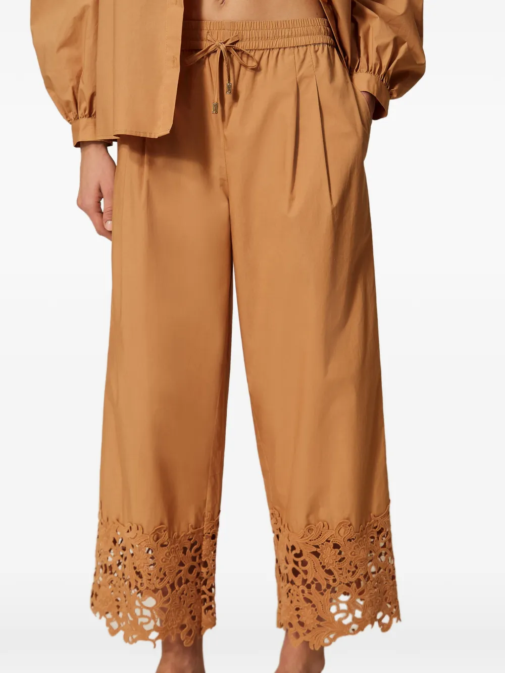 TWINSET Popeline broek met macramé Beige