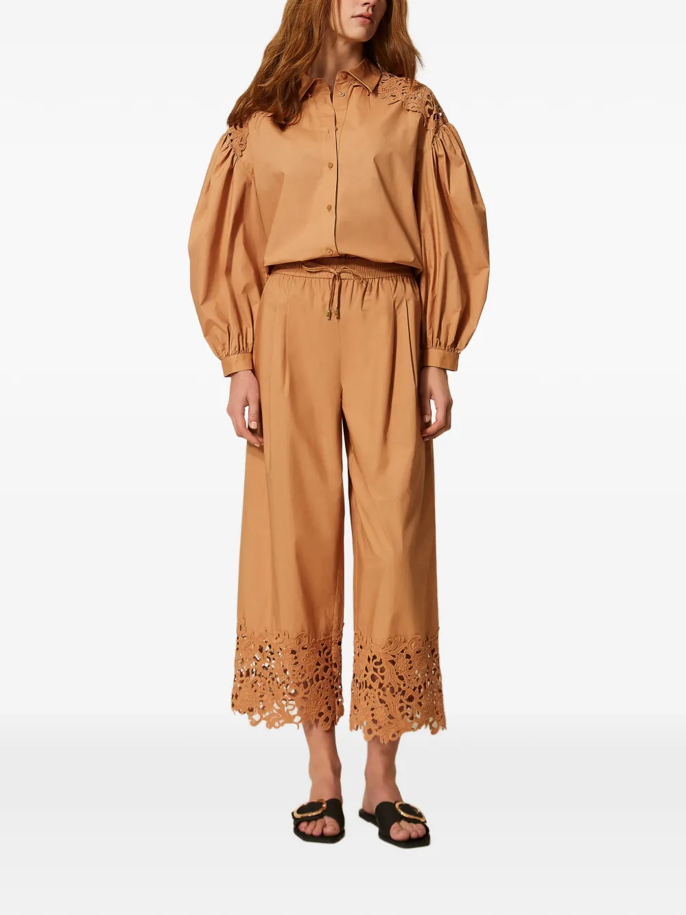 TWINSET Popeline broek met macramé Beige