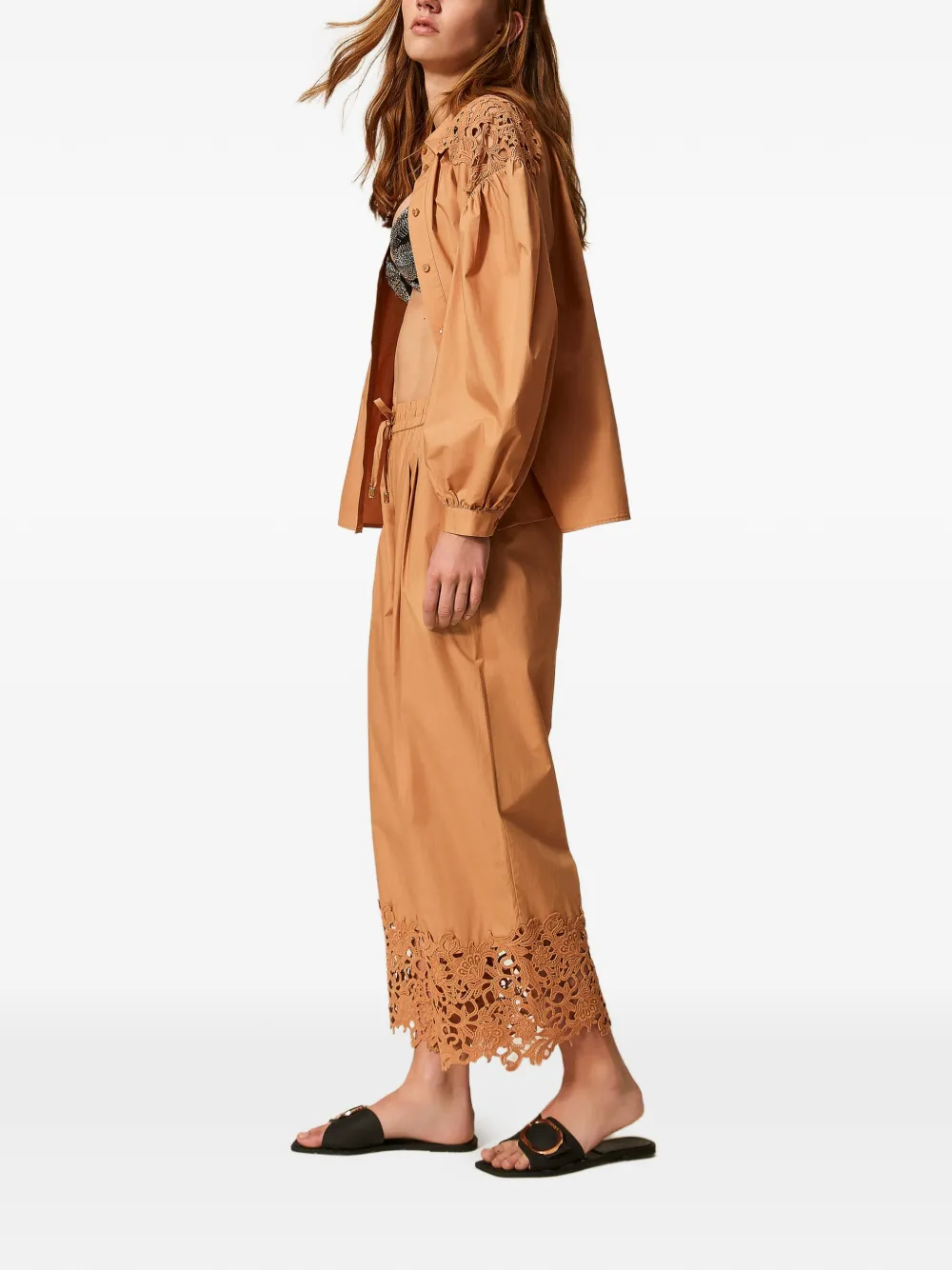 TWINSET Popeline broek met macramé Beige