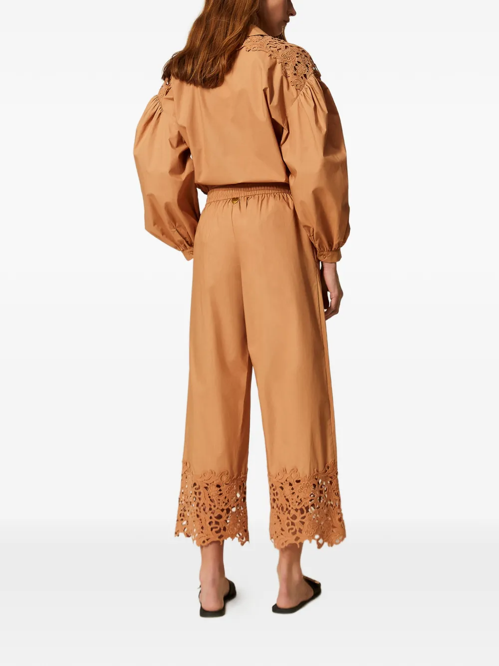 TWINSET Popeline broek met macramé Beige