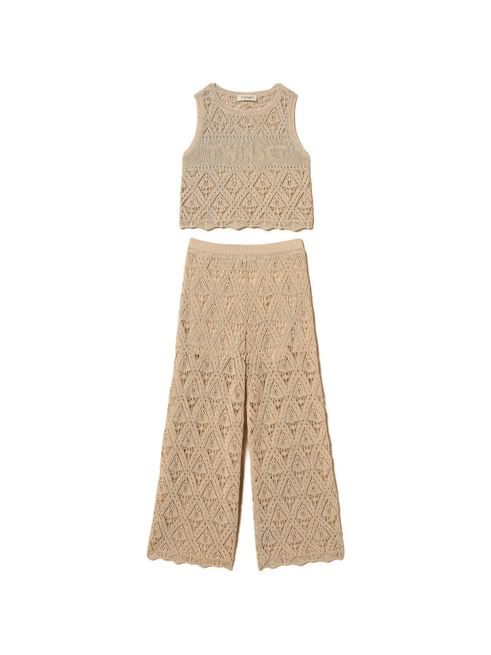 TWINSET Kids diamond knit wide-leg trouser set (set of two) - Toni neutri
