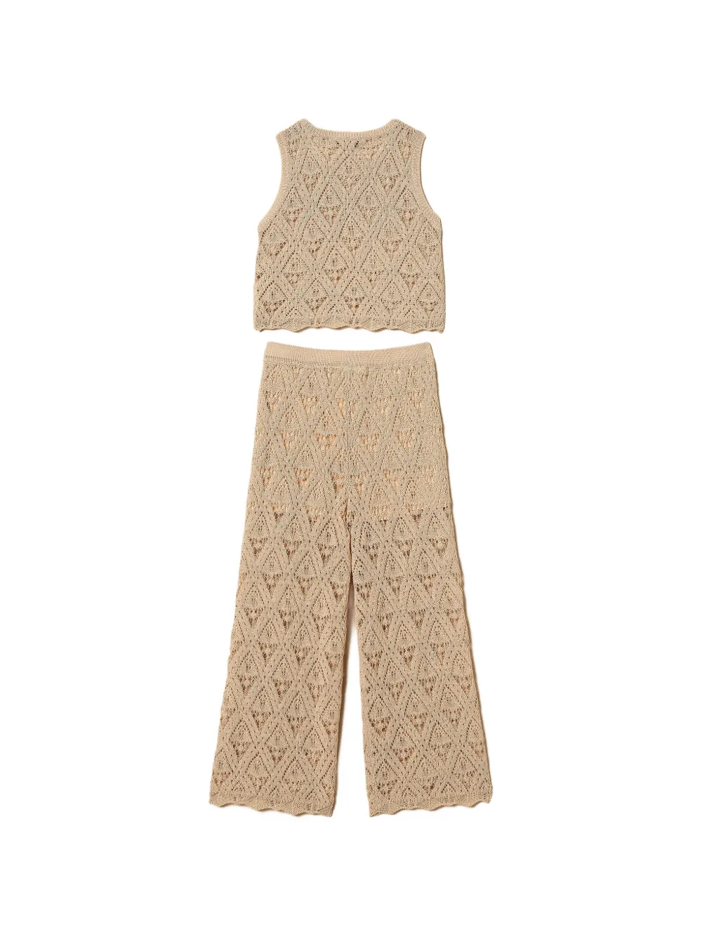  Twinset Kids Diamond Knit Wide-leg Trouser Set (set Of Two) - Neutrals 