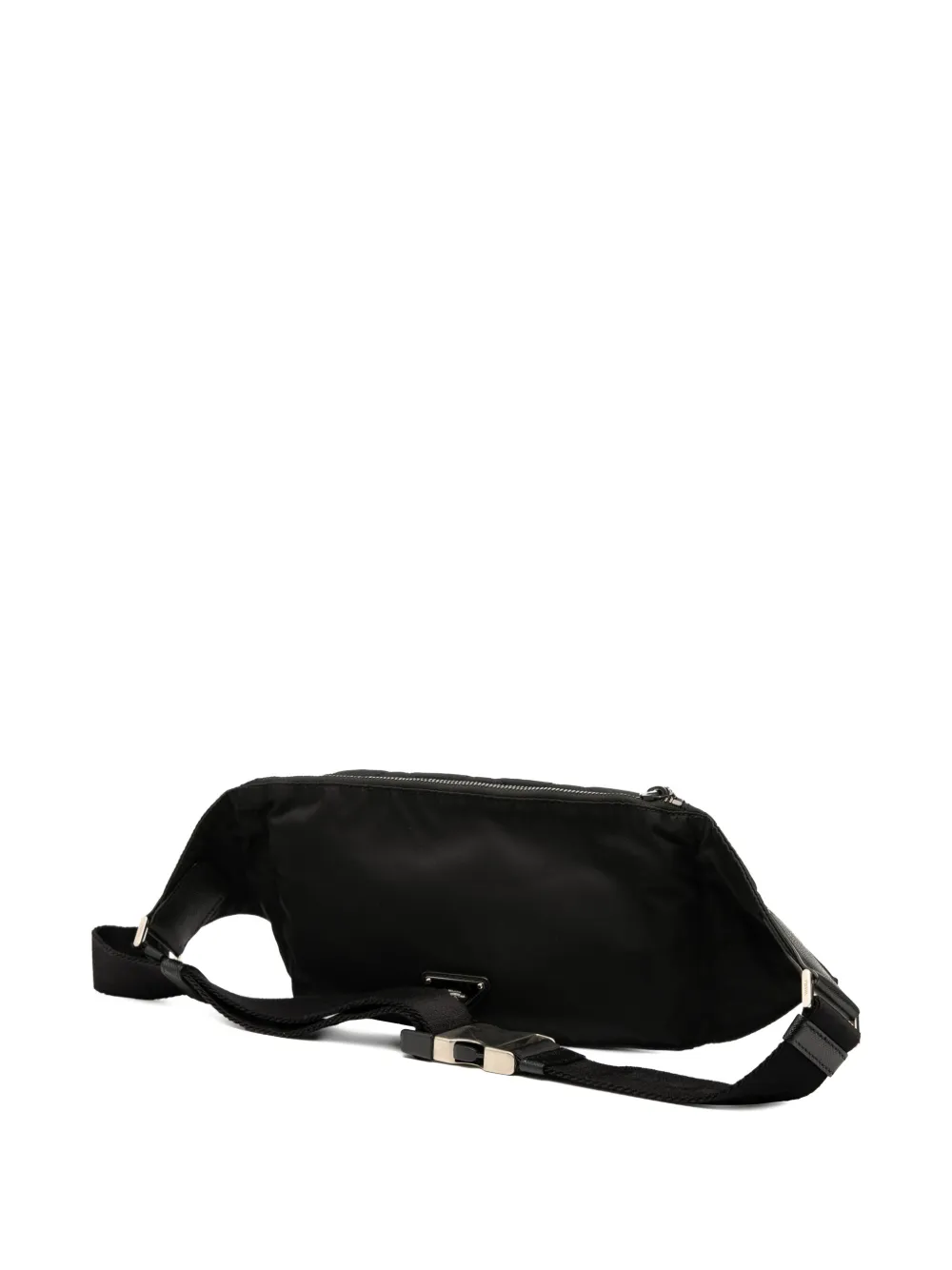 PRADA Pre-owned 2013-2025 Saffiano Trimmed Impuntu Tessuto And Fur Double Buckle Belt Bag In Black