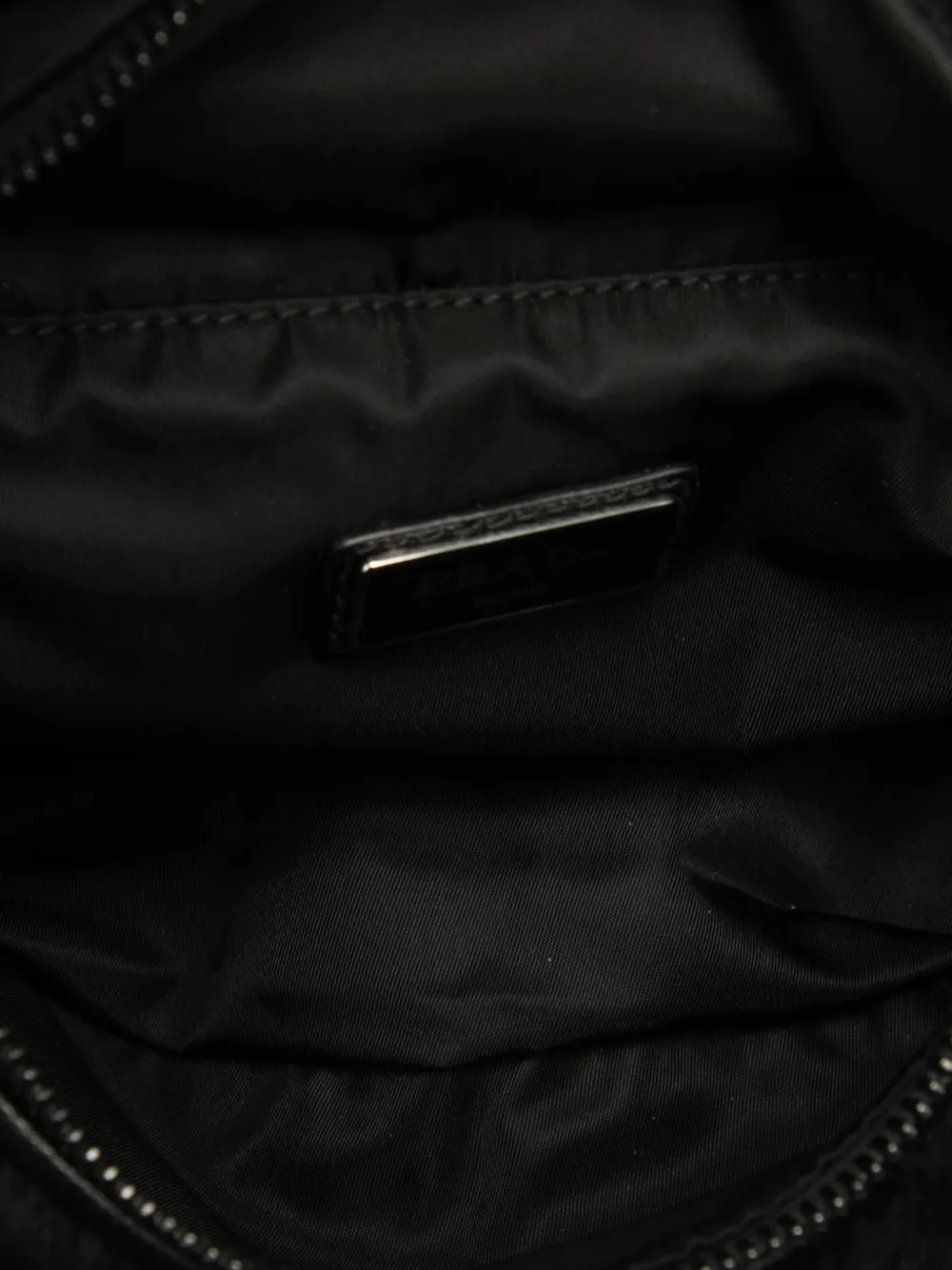 PRADA Pre-owned 2013-2025 Saffiano Trimmed Impuntu Tessuto And Fur Double Buckle Belt Bag In Black