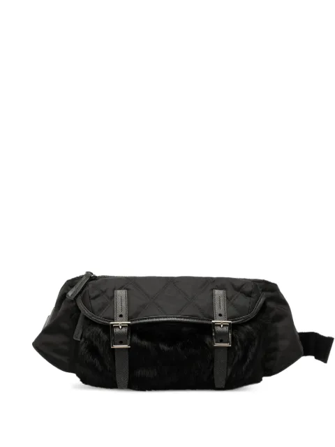 Prada Pre-Owned 2013-2025 Saffiano Trimmed Impuntu Tessuto and Fur Double Buckle belt bag