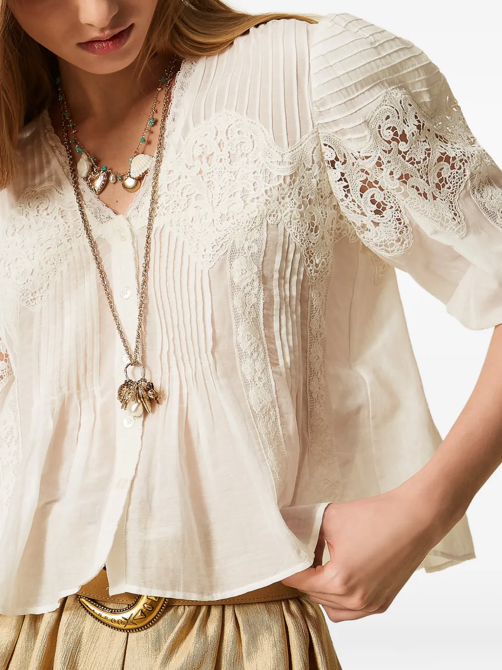 TWINSET blouse met detail van kant Wit