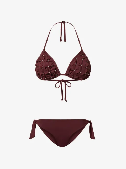 TWINSET triangle bikini top with embroidery and thong bottoms