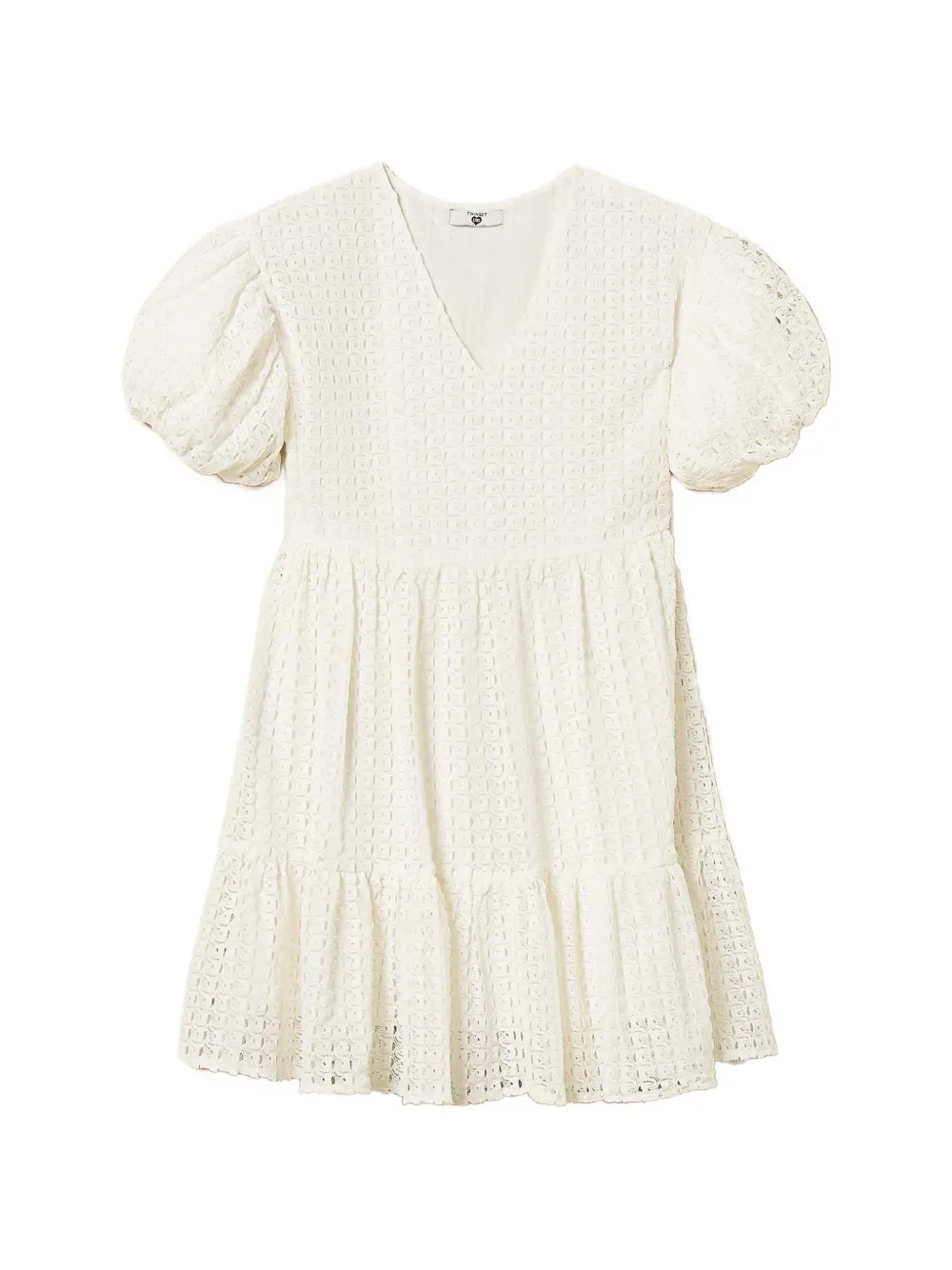 TWINSET puff-sleeved tiered dress - Bianco