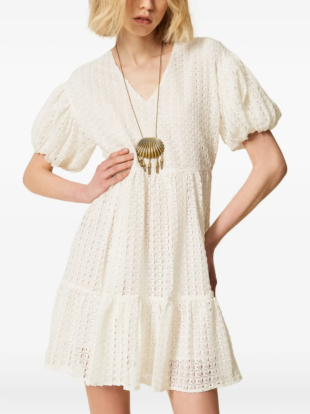 TWINSET Gelaagde jurk met pofmouwen Wit