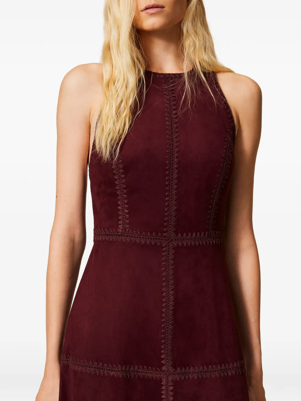  Twinset Embroidery Suede Midi Dress - Red 