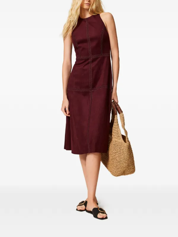 TWINSET Embroidery Suede Midi Dress | Red | FARFETCH GE TWINSET Embroidery Suede Midi Dress | Red | FARFETCH GE