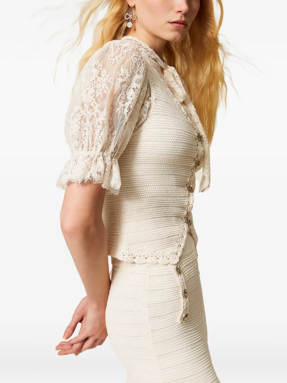 TWINSET Gebreid gilet met gehaakte afwerking Wit