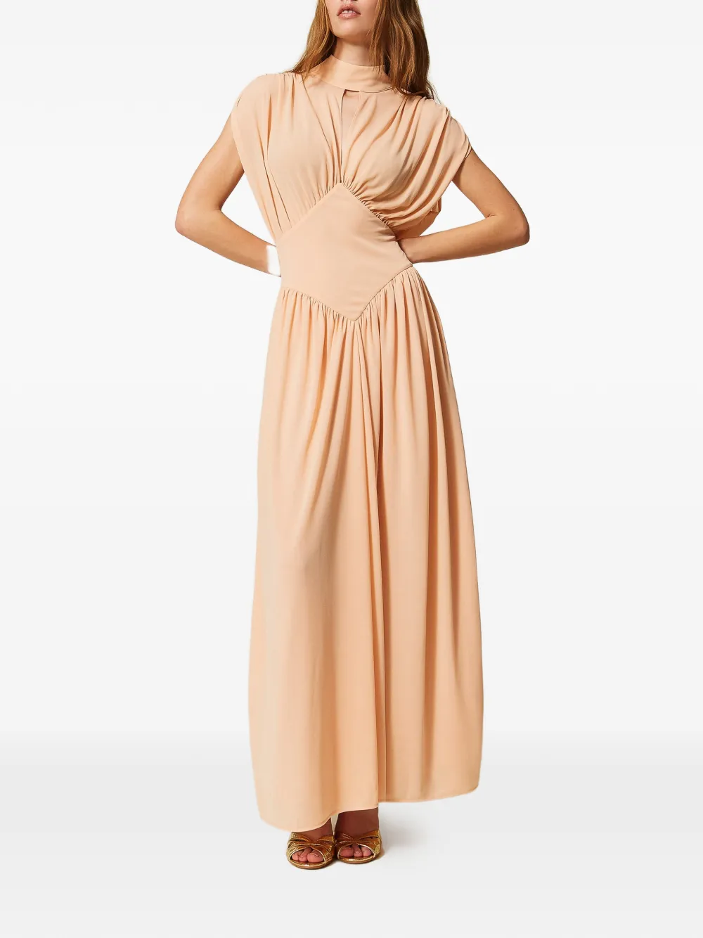 TWINSET Maxi-jurk met gesmockt detail Beige