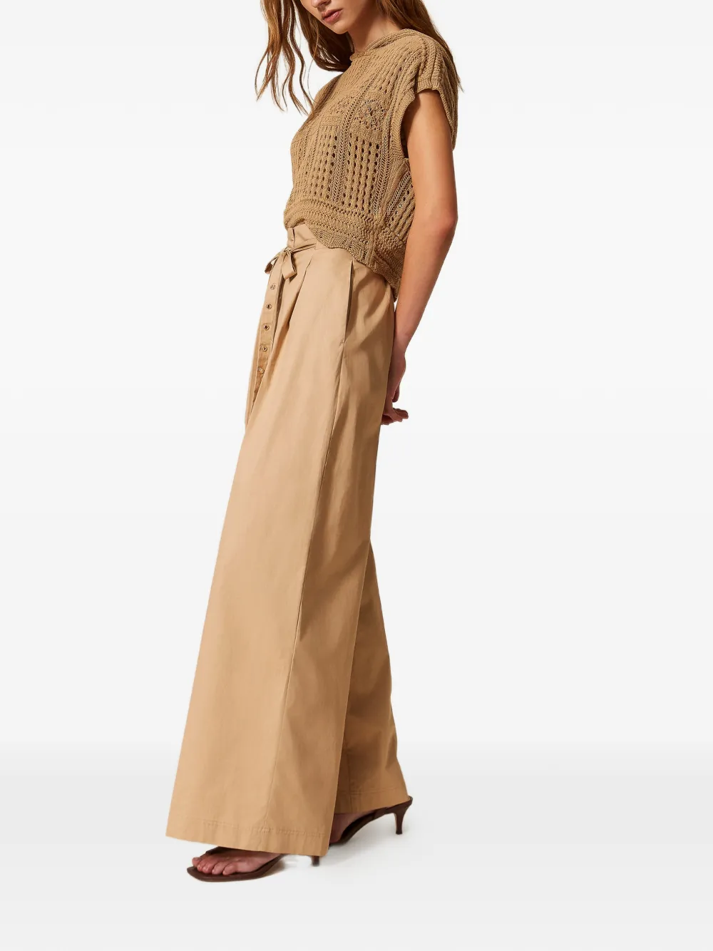 TWINSET Twill broek met wijde pijpen Beige