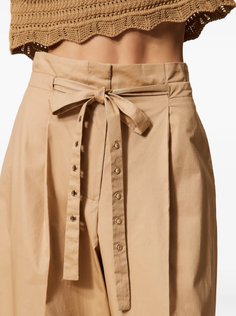 TWINSET Twill broek met wijde pijpen Beige