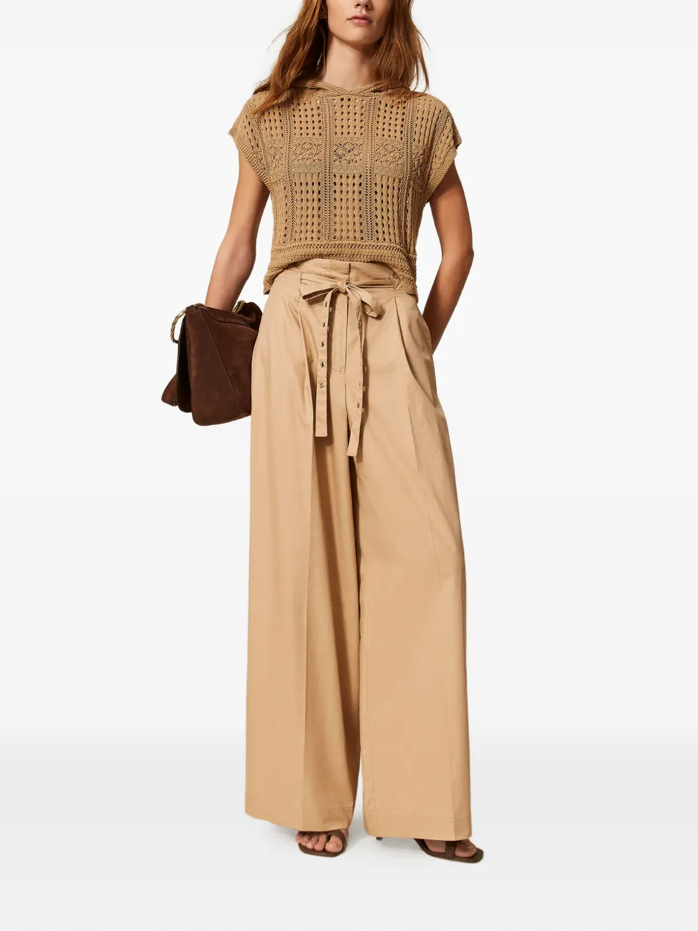 TWINSET Twill broek met wijde pijpen Beige