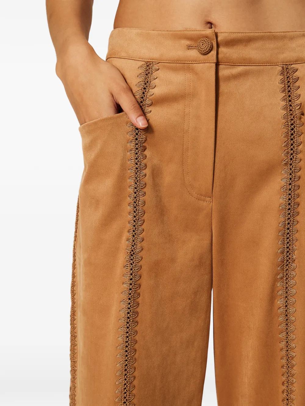 TWINSET Suède broek met borduurwerk Bruin