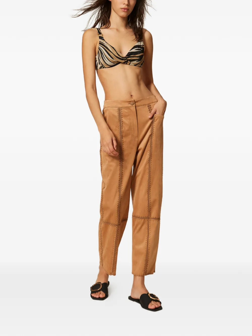 TWINSET embroidery-detail trousers - Bruin